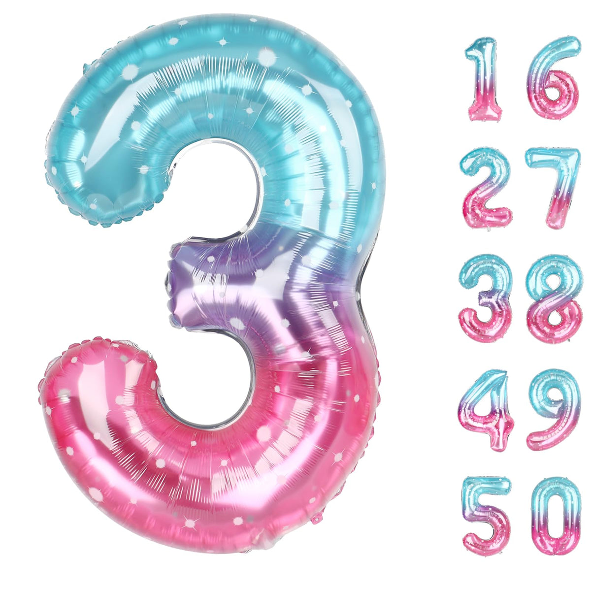 Kelfuoya 40-inch starry number 3 balloon for party backdrops.