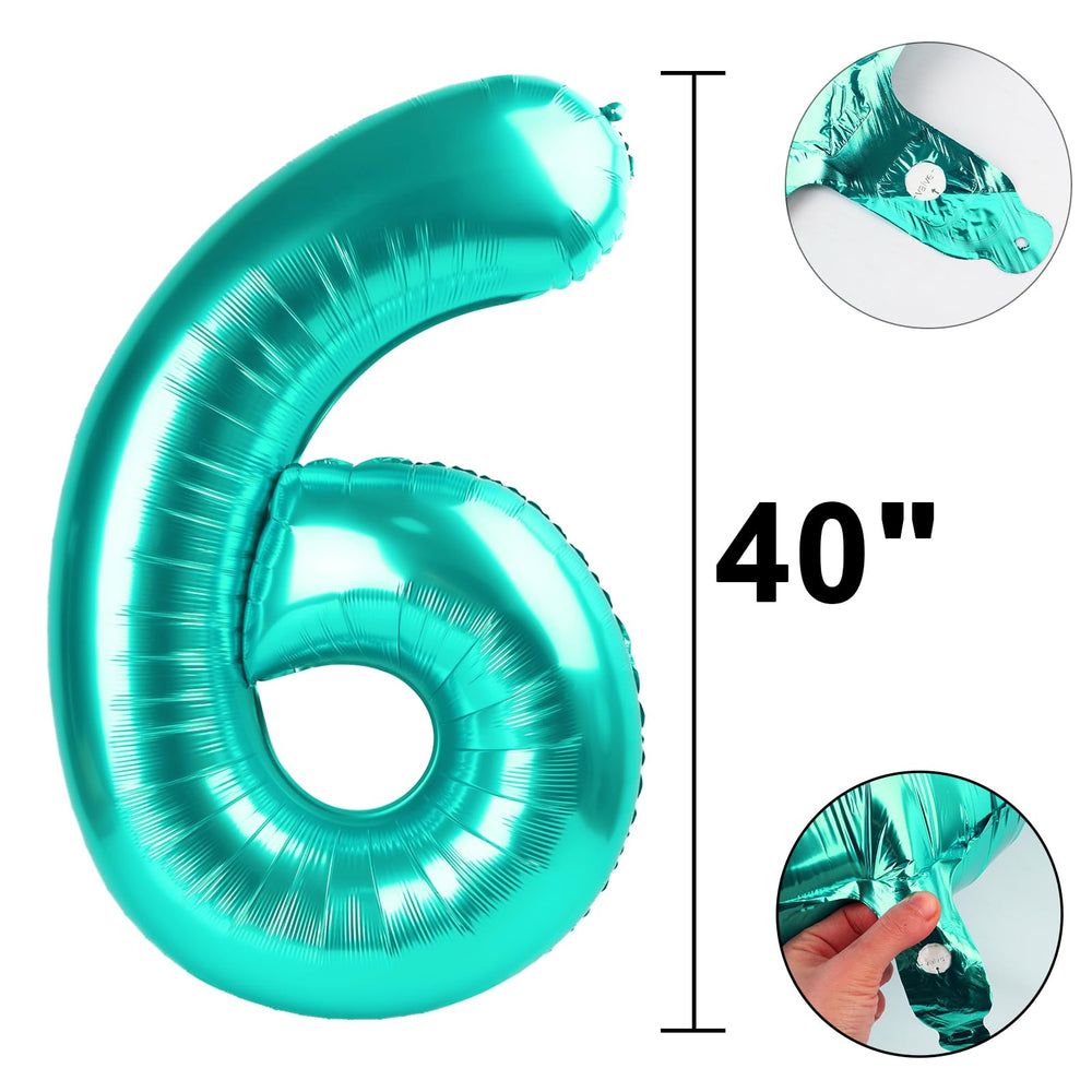Kelfuoya 40inch teal number 6 balloon brightening birthday or anniversary themes