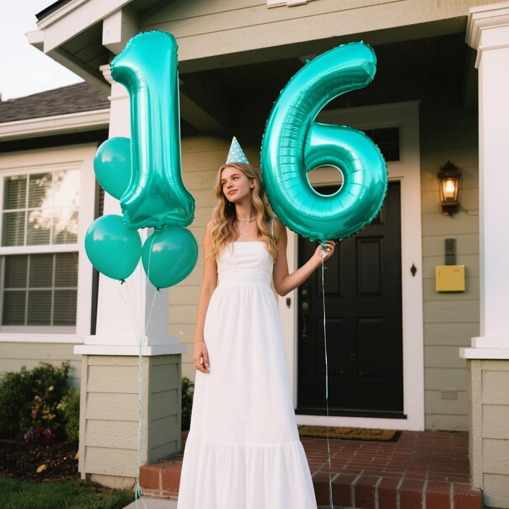 Kelfuoya 40inch teal number balloon enhances party photos and decor