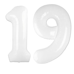 Kelfuoya 40inch white number 19 balloon, bold centerpiece for birthdays and anniversaries.