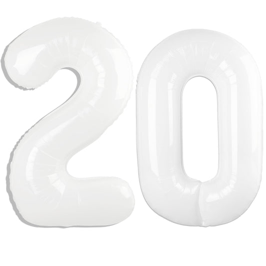 Kelfuoya 40 inch white number 20 balloon for bold birthday celebrations.