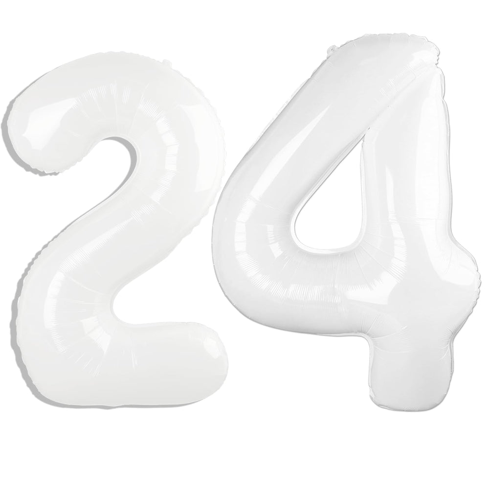 Kelfuoya 40-inch white number 24 balloon ready for wall decor at a birthday party.