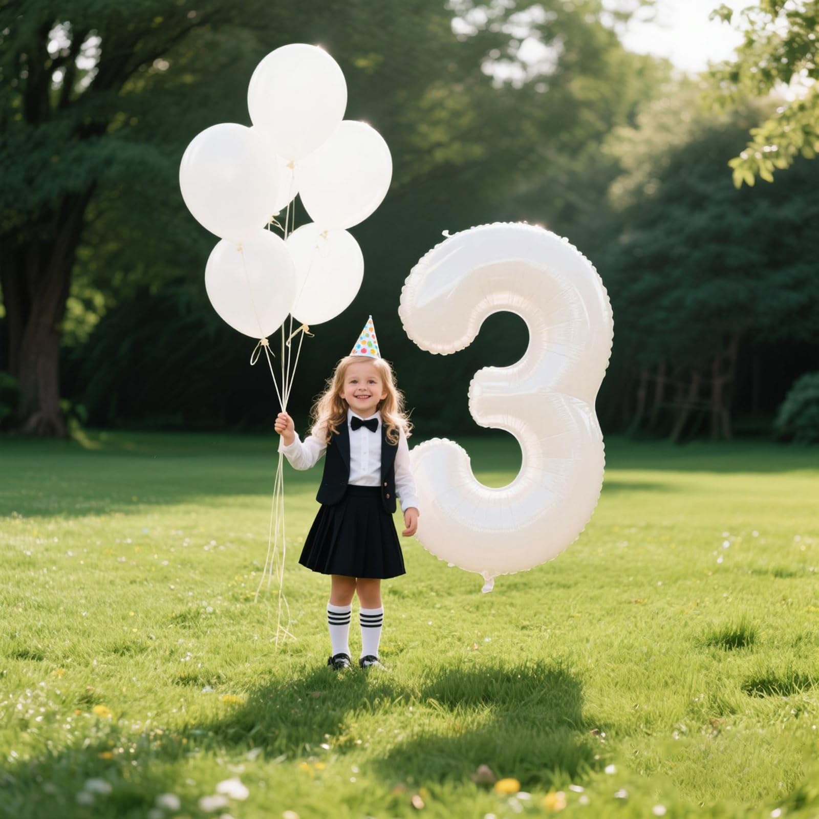 Kelfuoya 40-inch white number 3 balloon paired with other balloons for themed decor.