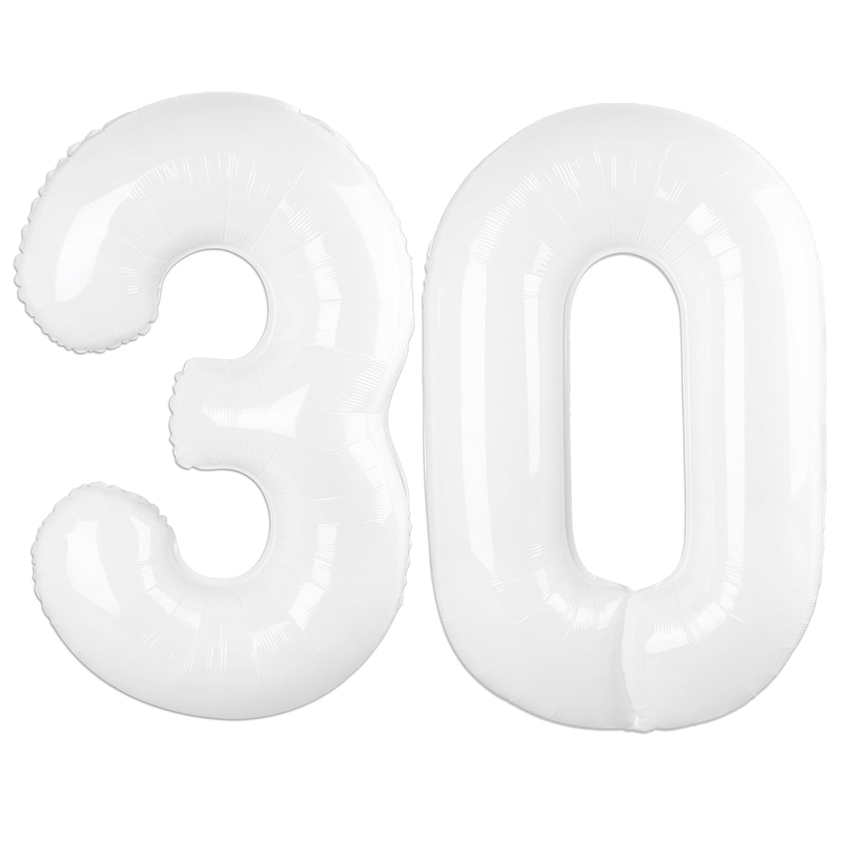 Kelfuoya 40-inch white number 30 balloon on display adds elegant birthday decor