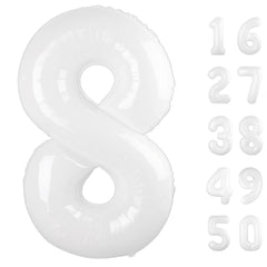 Kelfuoya 40-inch white number 8 foil balloon for dramatic birthday backdrops.