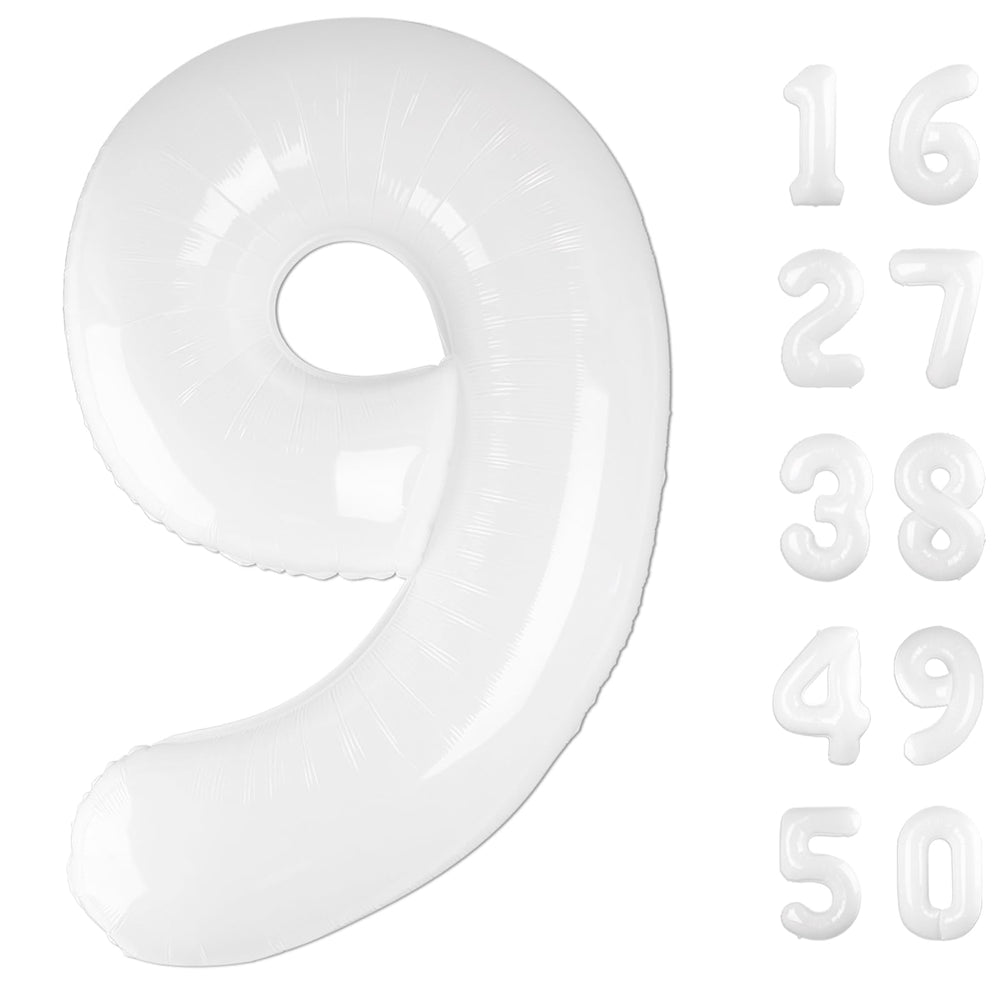 Kelfuoya 40-inch white foil number balloon 9 for a striking photo backdrop.