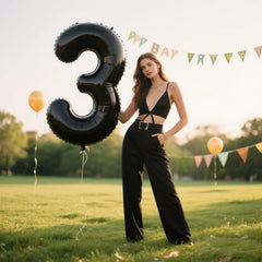 Kelfuoya black foil number 3 balloon ensemble suits themed celebrations.