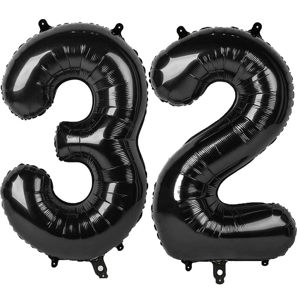Kelfuoya black number 32 balloon, 40-inch foil for bold birthday decor.