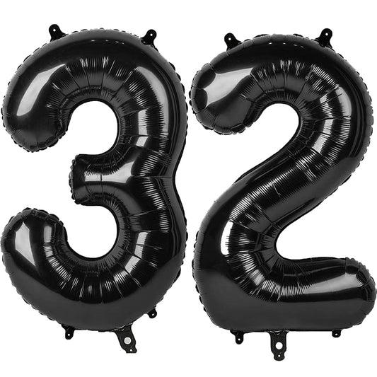 Kelfuoya black number 32 balloon, 40-inch foil for bold birthday decor.