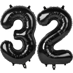 Kelfuoya black number 32 balloon, 40-inch foil for bold birthday decor.