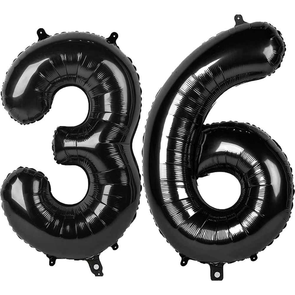 Kelfuoya black Number 36 balloon wall display for a dramatic party backdrop.