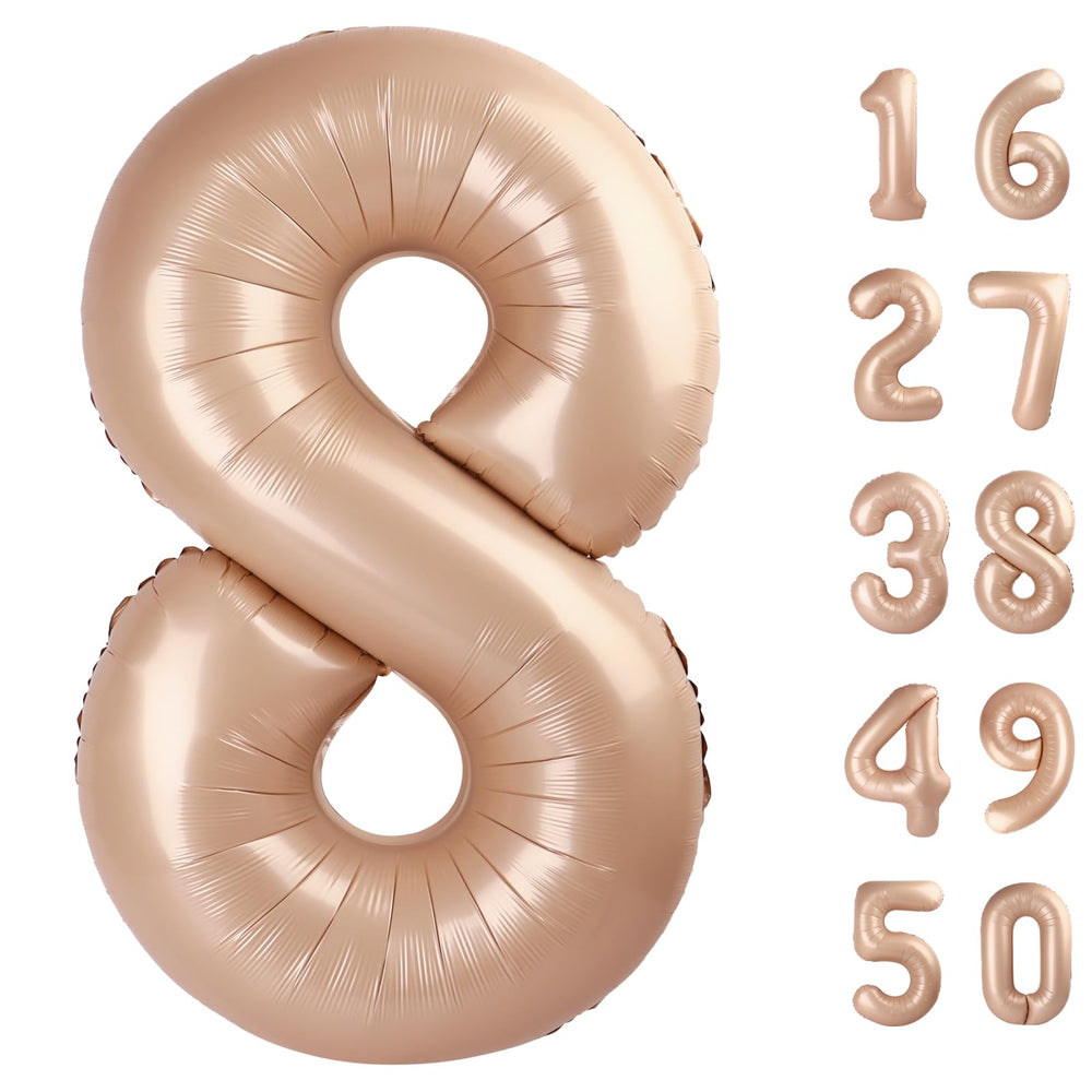 Kelfuoya caramel brown 40-inch number 8 balloon creates an elegant celebration backdrop.