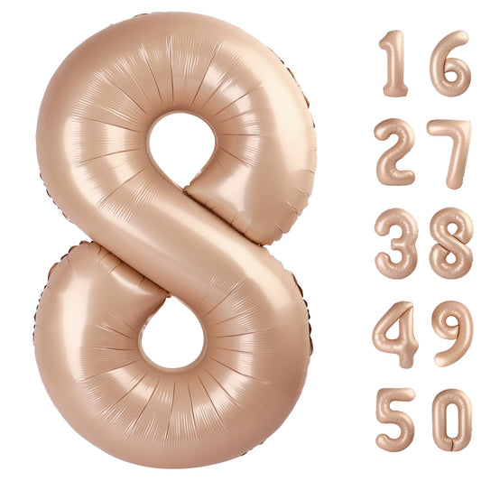 Kelfuoya caramel brown 40-inch number 8 balloon creates an elegant celebration backdrop.