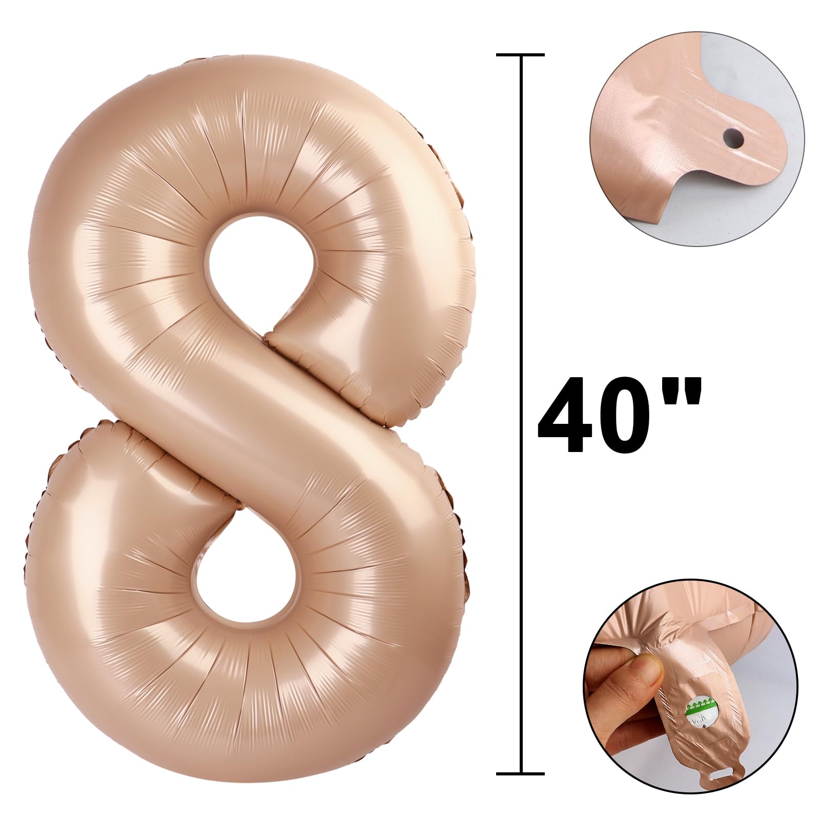 Kelfuoya 40-inch number 8 balloon inflates easily with straw for fast setup.