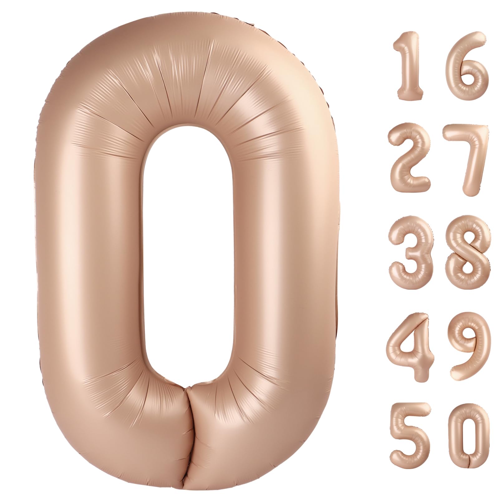 Kelfuoya 40-inch caramel number 0 balloon, front view, creates a bold party focal point.