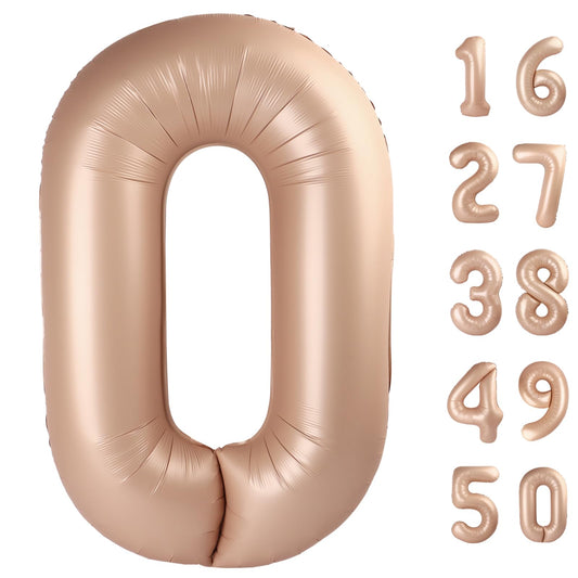 Kelfuoya 40-inch caramel number 0 balloon, front view, creates a bold party focal point.