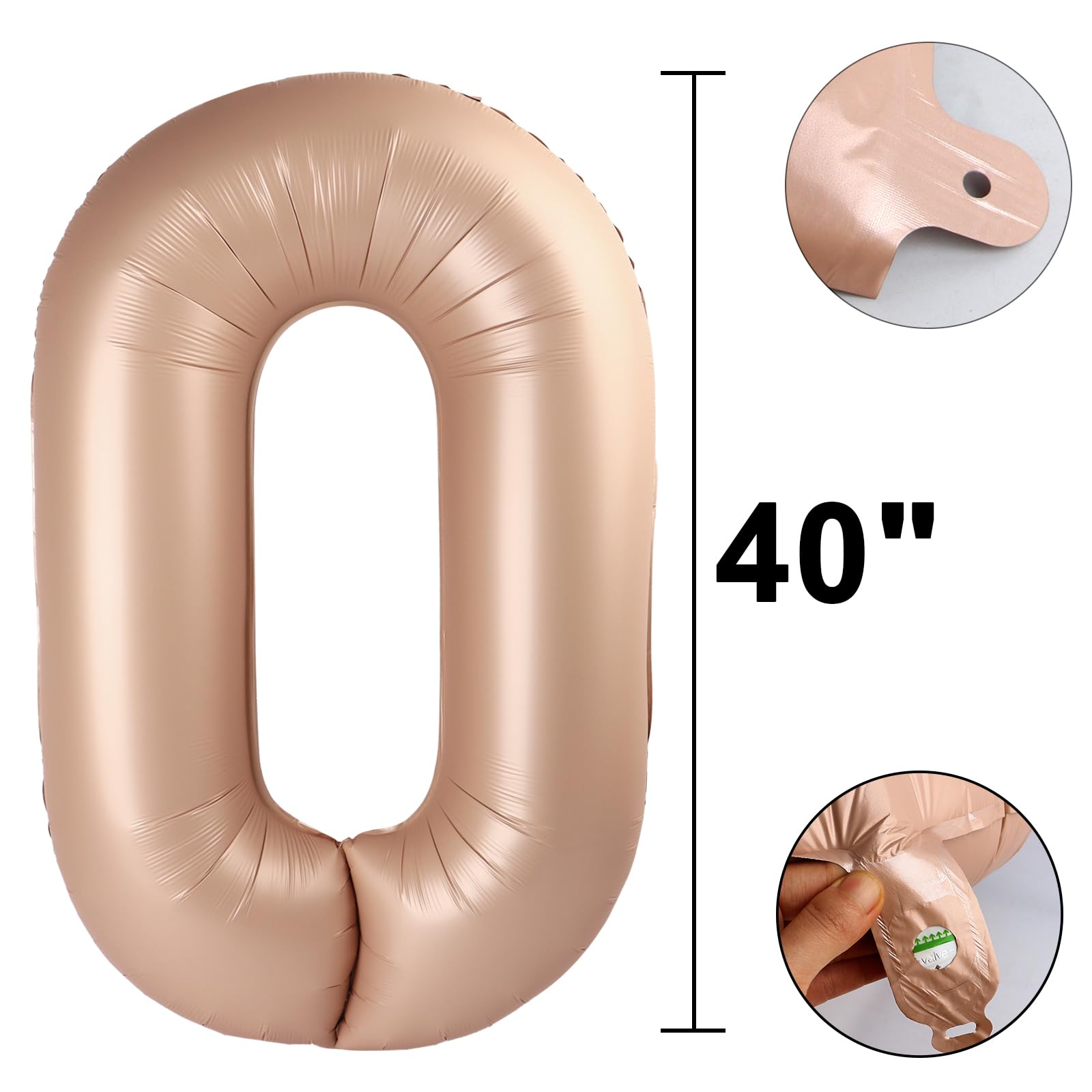 Kelfuoya 40-inch caramel number 0 balloon, side view, enhances a photo-worthy backdrop.