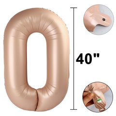 Kelfuoya 40-inch caramel number 0 balloon, side view, enhances a photo-worthy backdrop.