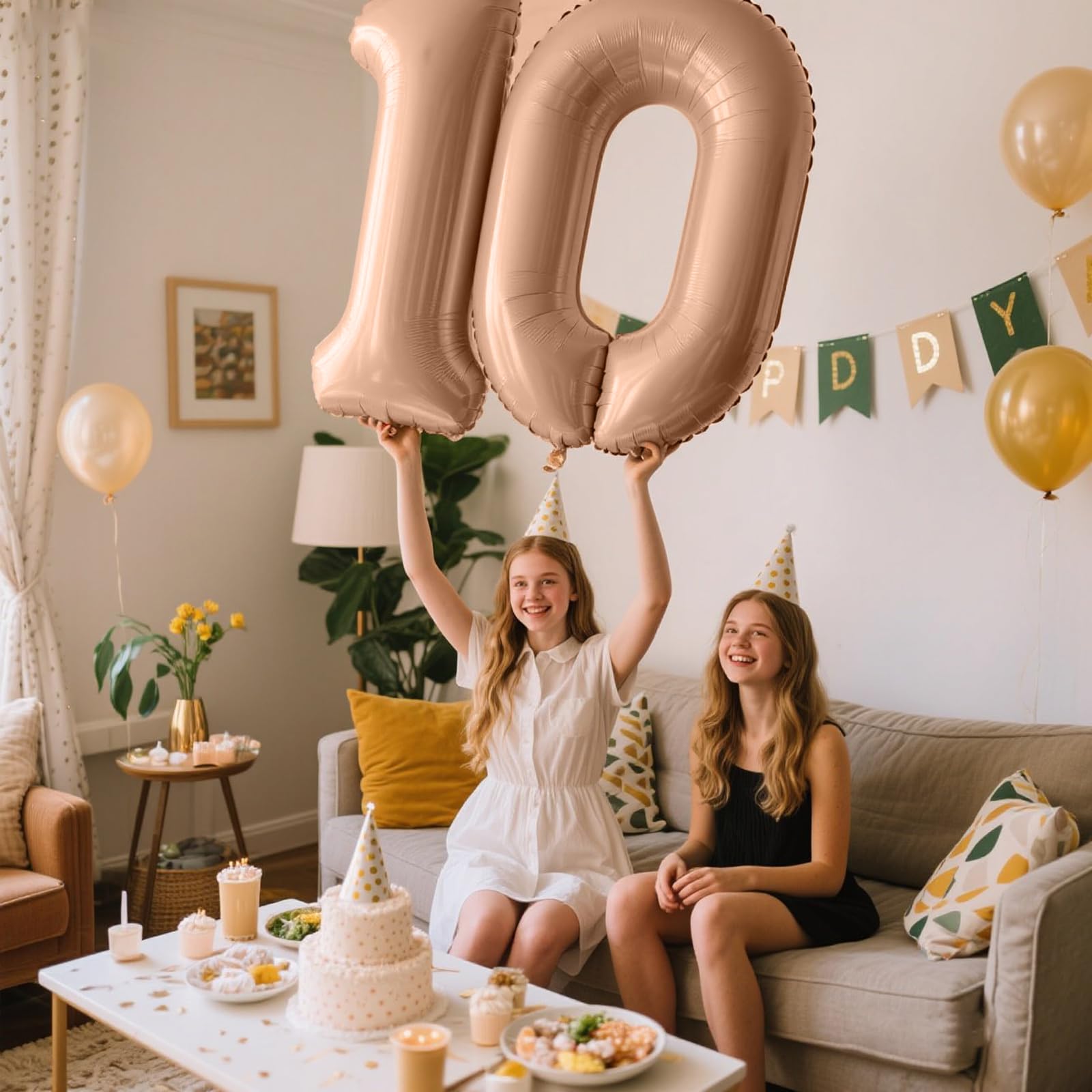 Kelfuoya 40-inch caramel number 0 balloon wall display adds elegant scale.