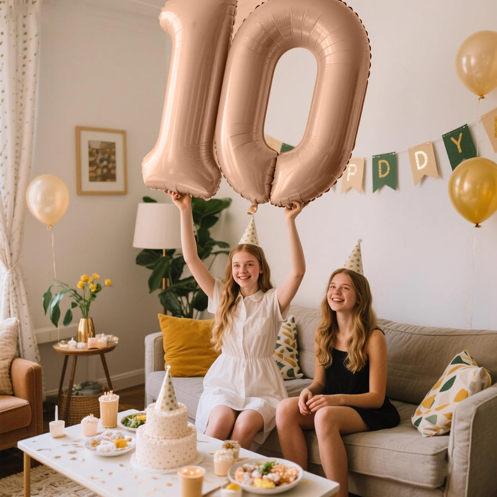 Kelfuoya 40-inch caramel number 0 balloon wall display adds elegant scale.