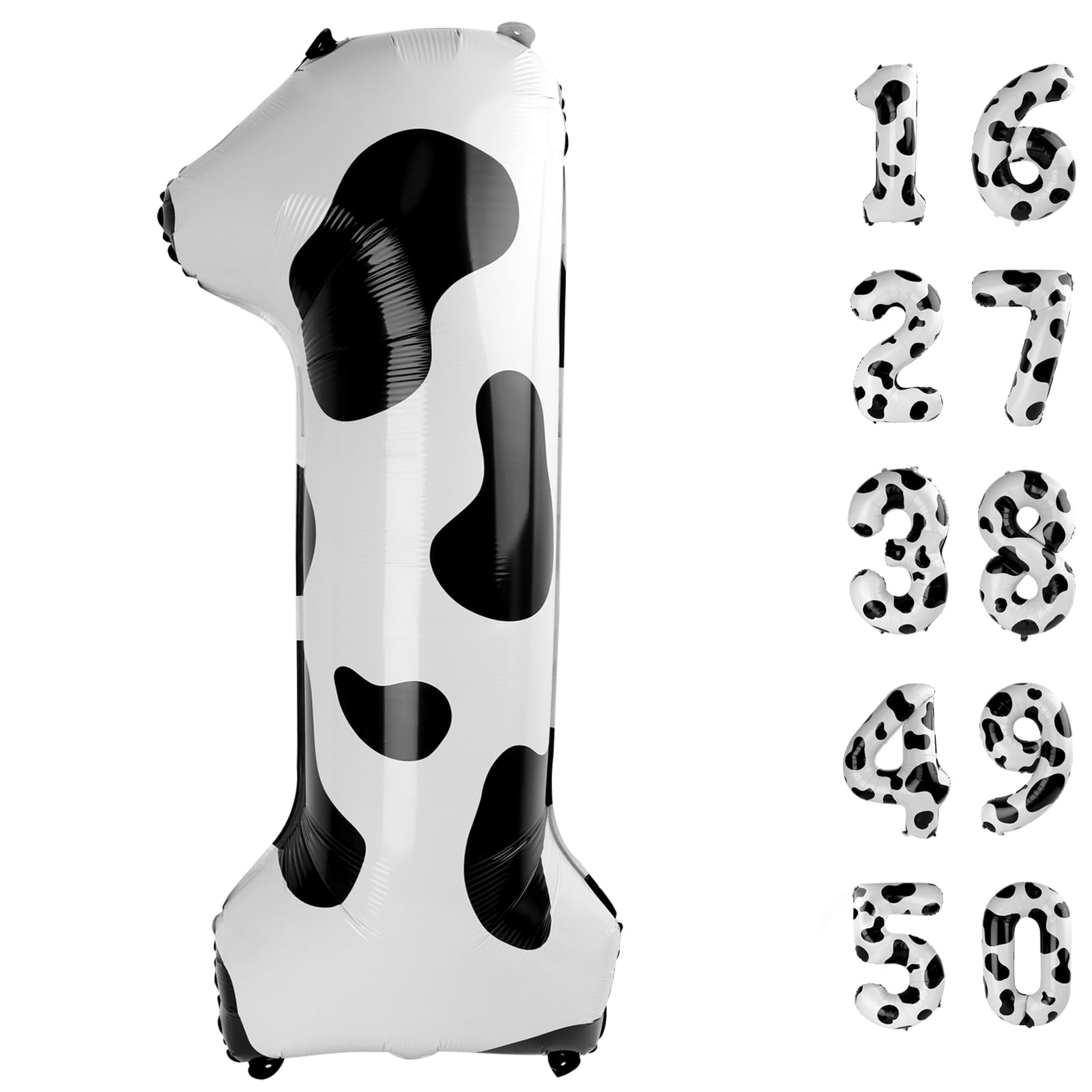 Kelfuoya cow-print number 1 balloon, 40-inch display, ideal for birthday photo backdrops.