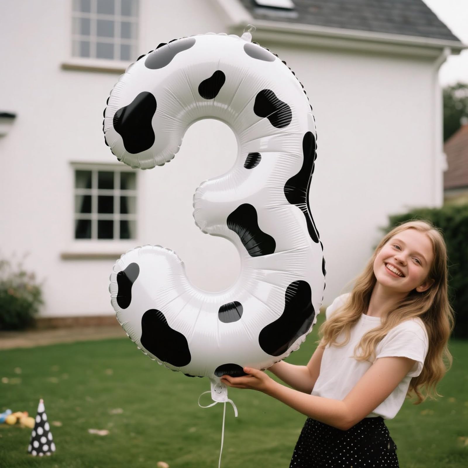 Kelfuoya cow print 3 balloon close up showing metallic foil texture