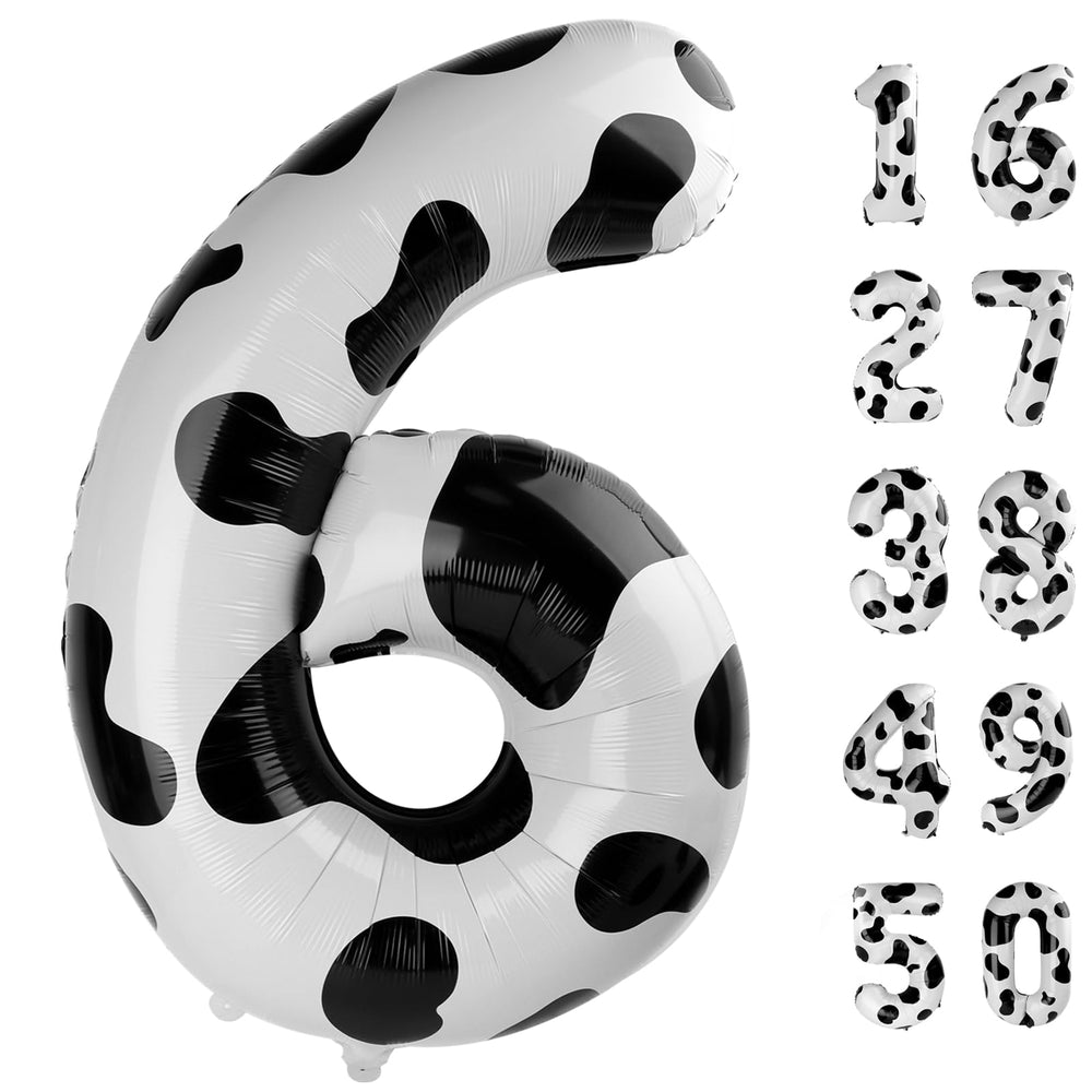 Kelfuoya cow-print number 6 balloon 40 inch creates a striking birthday centerpiece and photo backdrop.