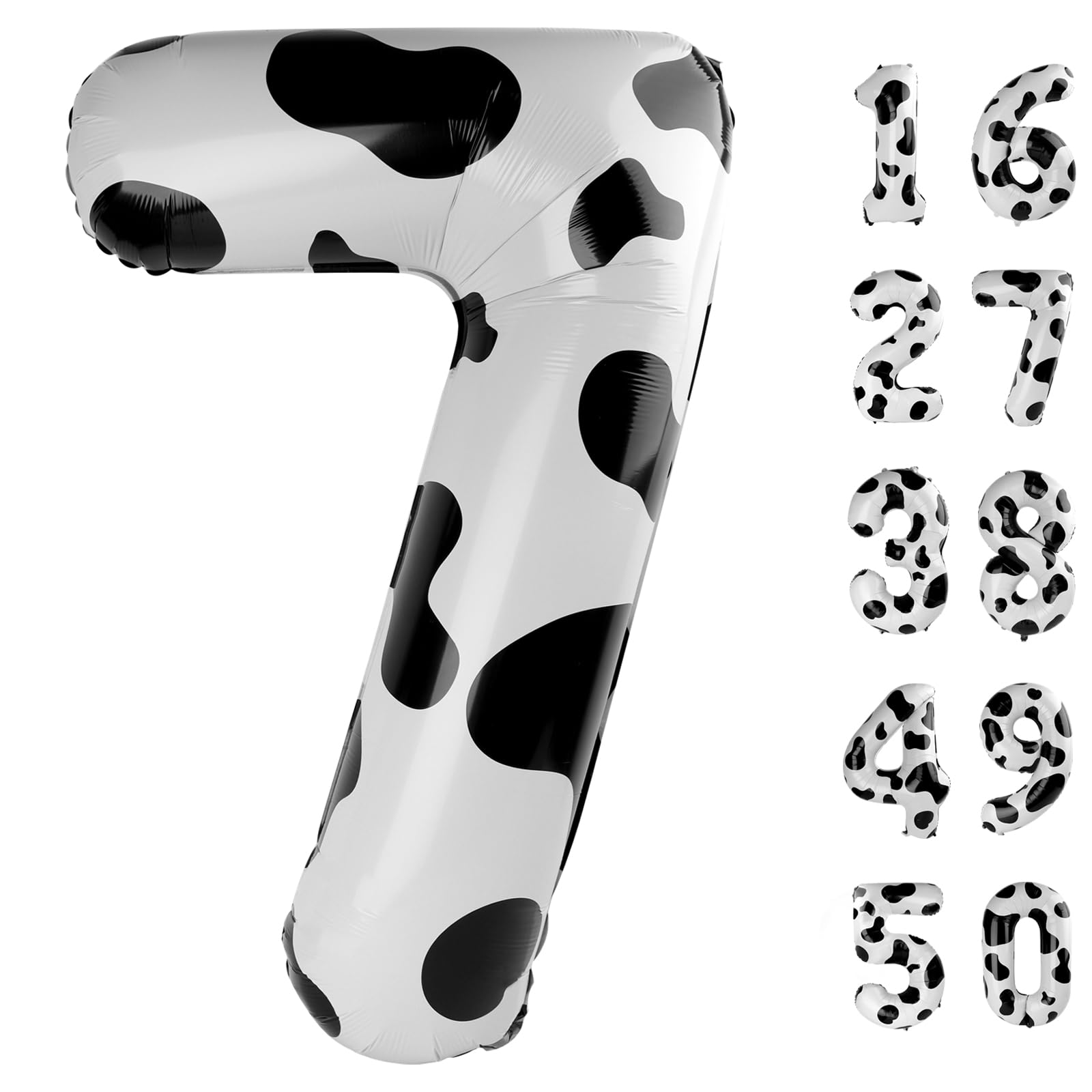 Kelfuoya cow-print number 7 balloon 40-inch, ideal for milestone celebrations and photo backdrops.
