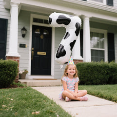 Kelfuoya cow-print number 7 foil balloon, stays inflated for hours, easy to display.