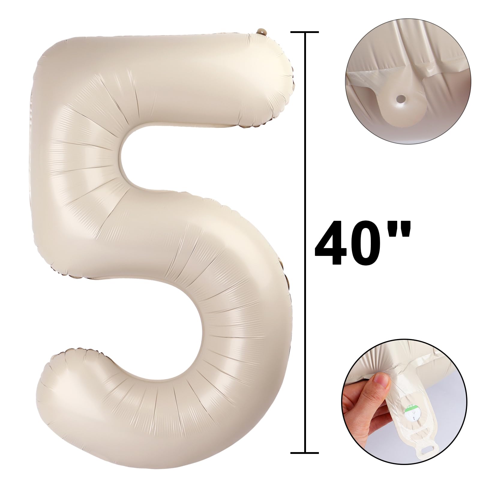 Kelfuoya cream foil balloon number 5 40 inch for milestone parties and events