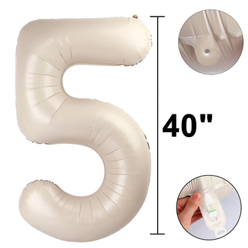 Kelfuoya cream foil balloon number 5 40 inch for milestone parties and events
