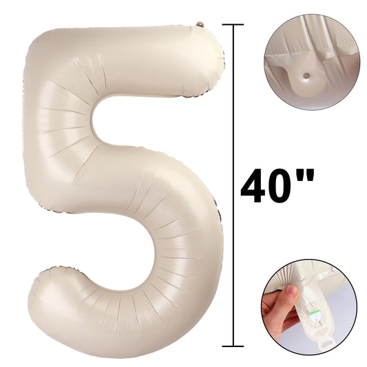 Kelfuoya cream foil balloon number 5 40 inch for milestone parties and events