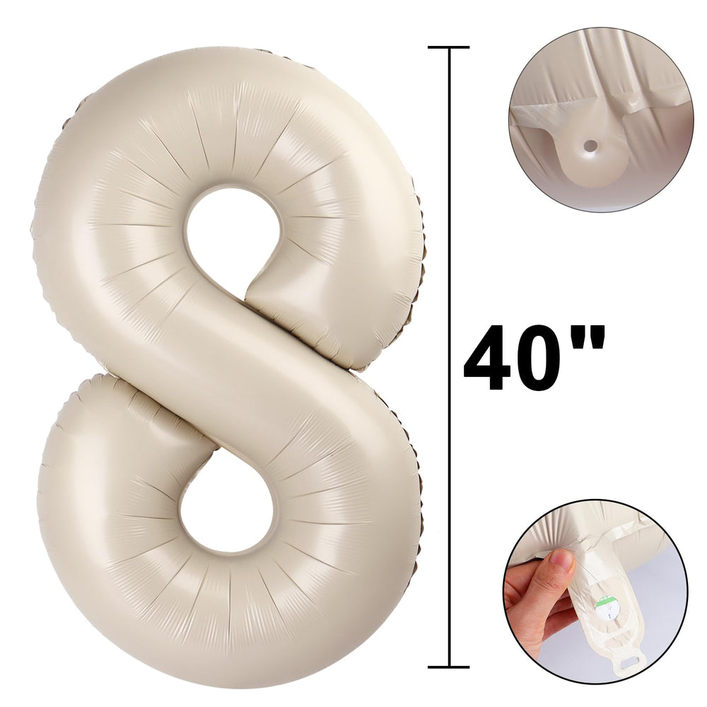 Kelfuoya cream foil number 8 giant balloon creates elegant backdrops.