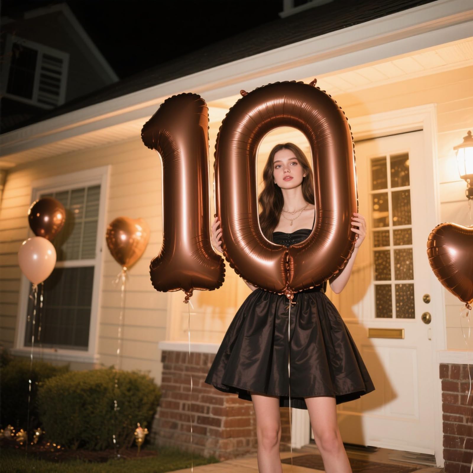 Kelfuoya dark brown number 10 balloon close-up showing premium Mylar finish