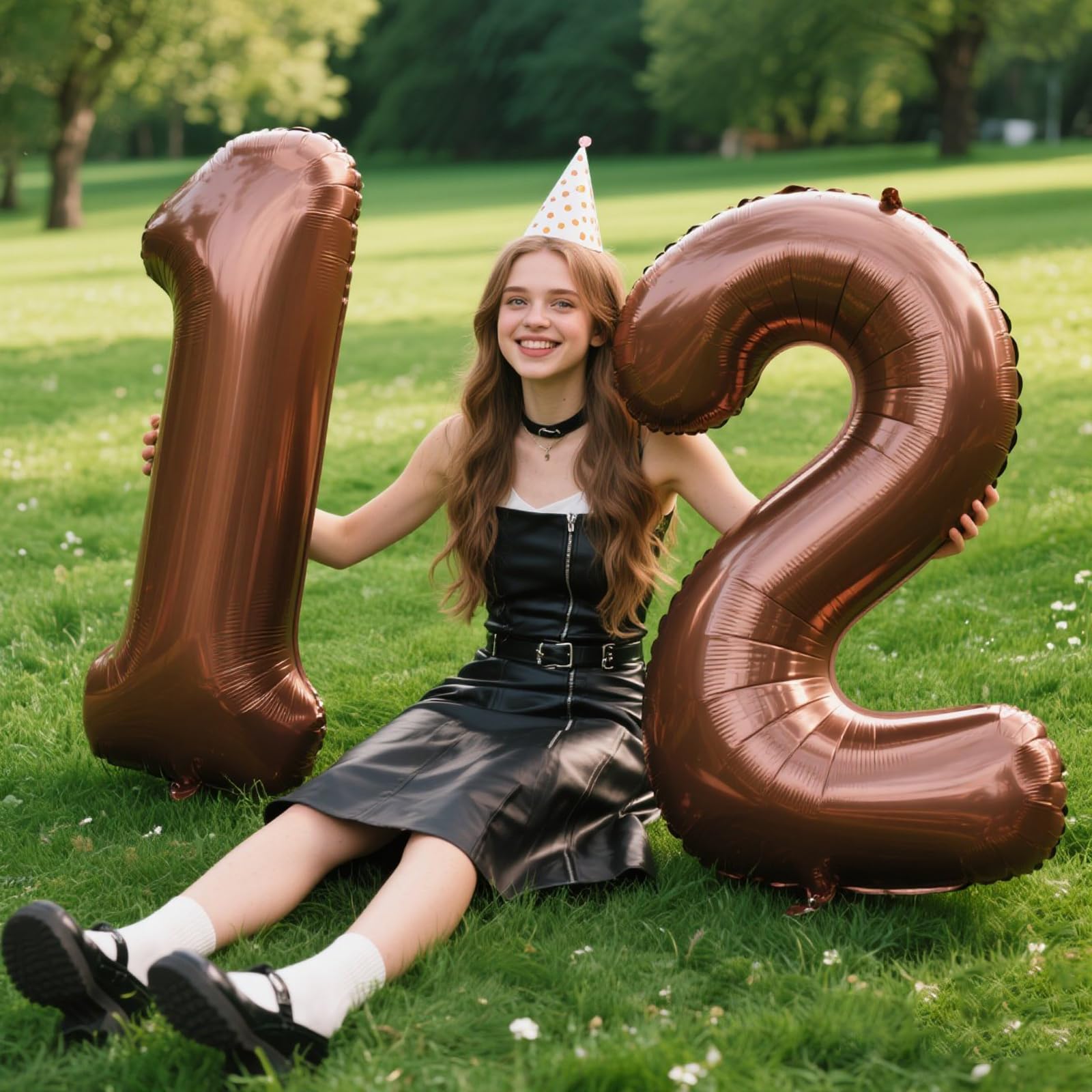 Kelfuoya dark brown number 12 foil balloon closeup for premium party decorations.