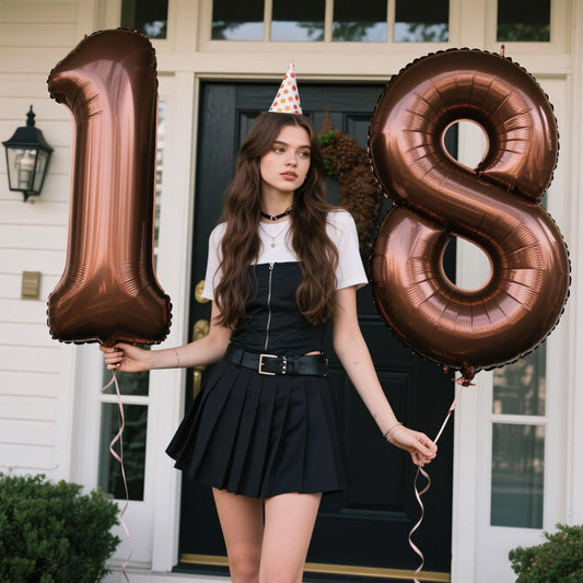 Kelfuoya dark brown 18 balloon backdrop adds elegant photo focal point.
