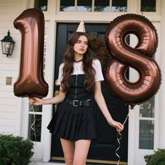 Kelfuoya dark brown 18 balloon backdrop adds elegant photo focal point.
