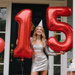 Kelfuoya 40-inch digital 5 balloon in red for elegant anniversary celebrations.
