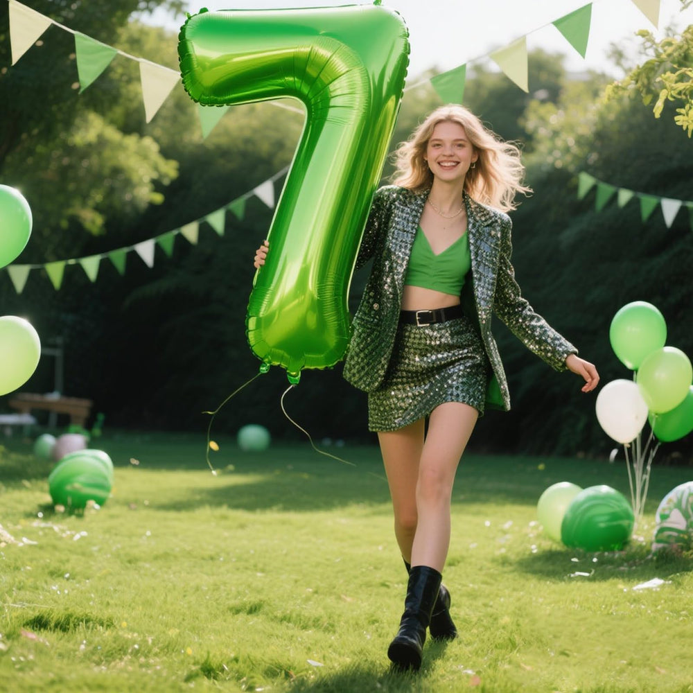 Kelfuoya green foil number 7 balloon enhances festive decor