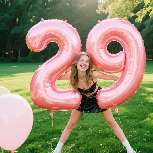 Kelfuoya foil number 9 in pearlescent pink creates elegant milestone decor.
