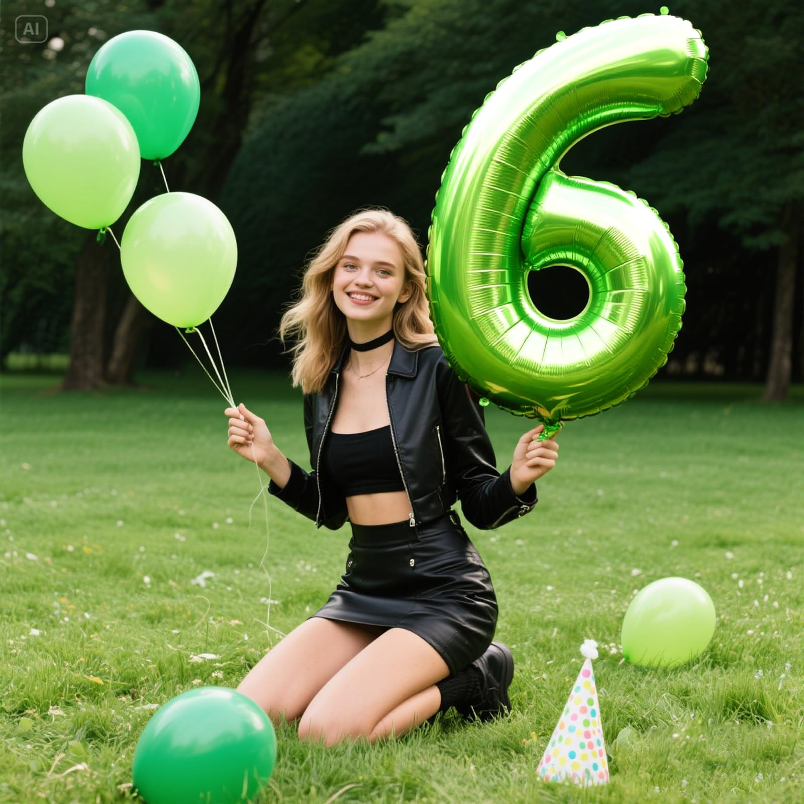 Kelfuoya foil number 6 balloon with green shimmer for festive decor.