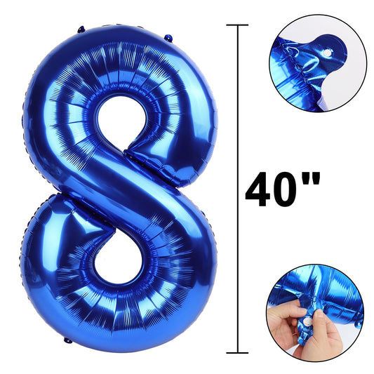 Kelfuoya foil number 8 balloon on wall creates dramatic backdrop