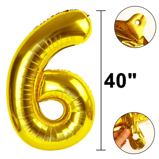 Kelfuoya foil gold number balloon 6th birthday backdrop