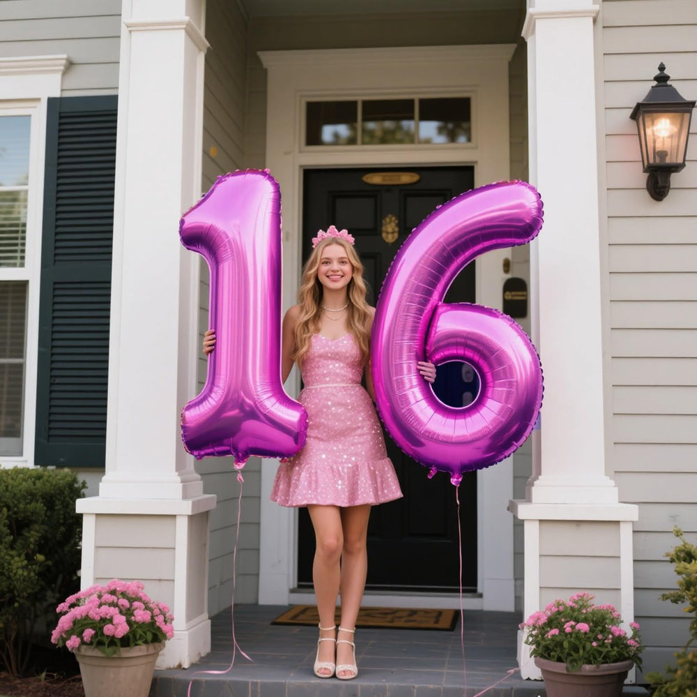 Kelfuoya giant 40-inch number balloon creates a dramatic backdrop for photo moments