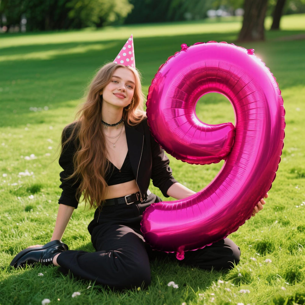 Kelfuoya Giant 40-inch Number 9 balloon elevates anniversaries with vibrant color.
