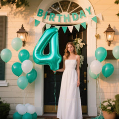 Kelfuoya giant teal number balloon 40in adds impact to anniversaries.