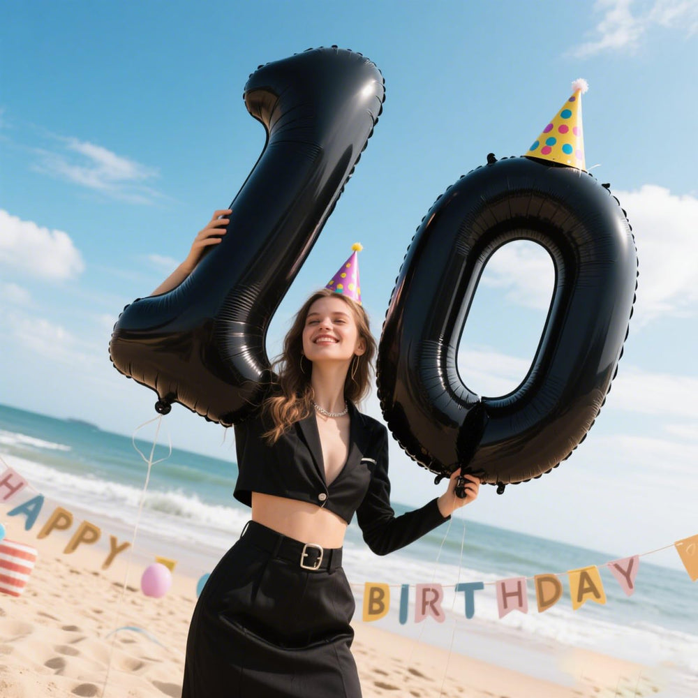 Kelfuoya gold foil number balloon closeup highlights premium shine for celebrations.