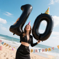 Kelfuoya gold foil number balloon closeup highlights premium shine for celebrations.