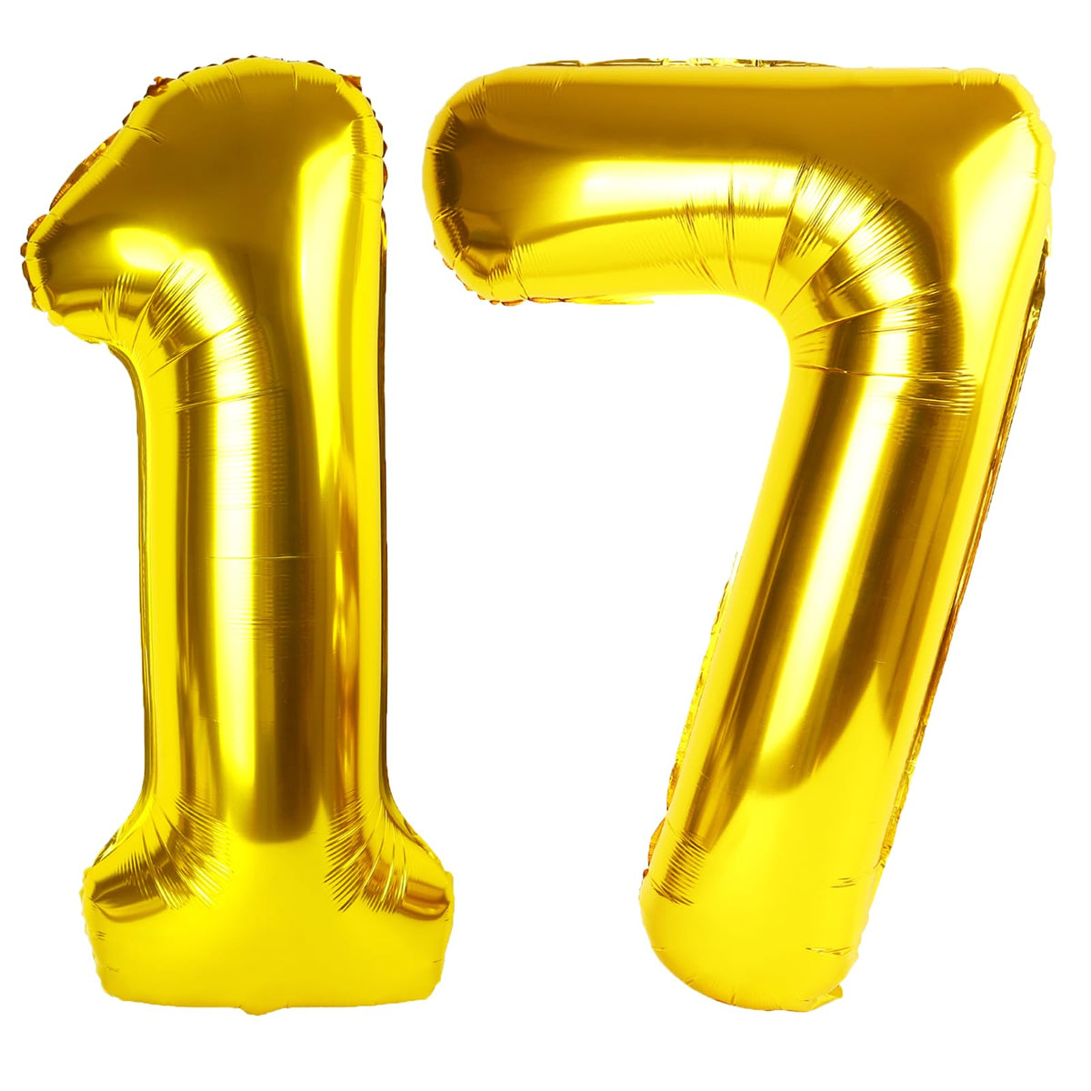 Kelfuoya gold number 17 balloon front view, ideal photo backdrop.