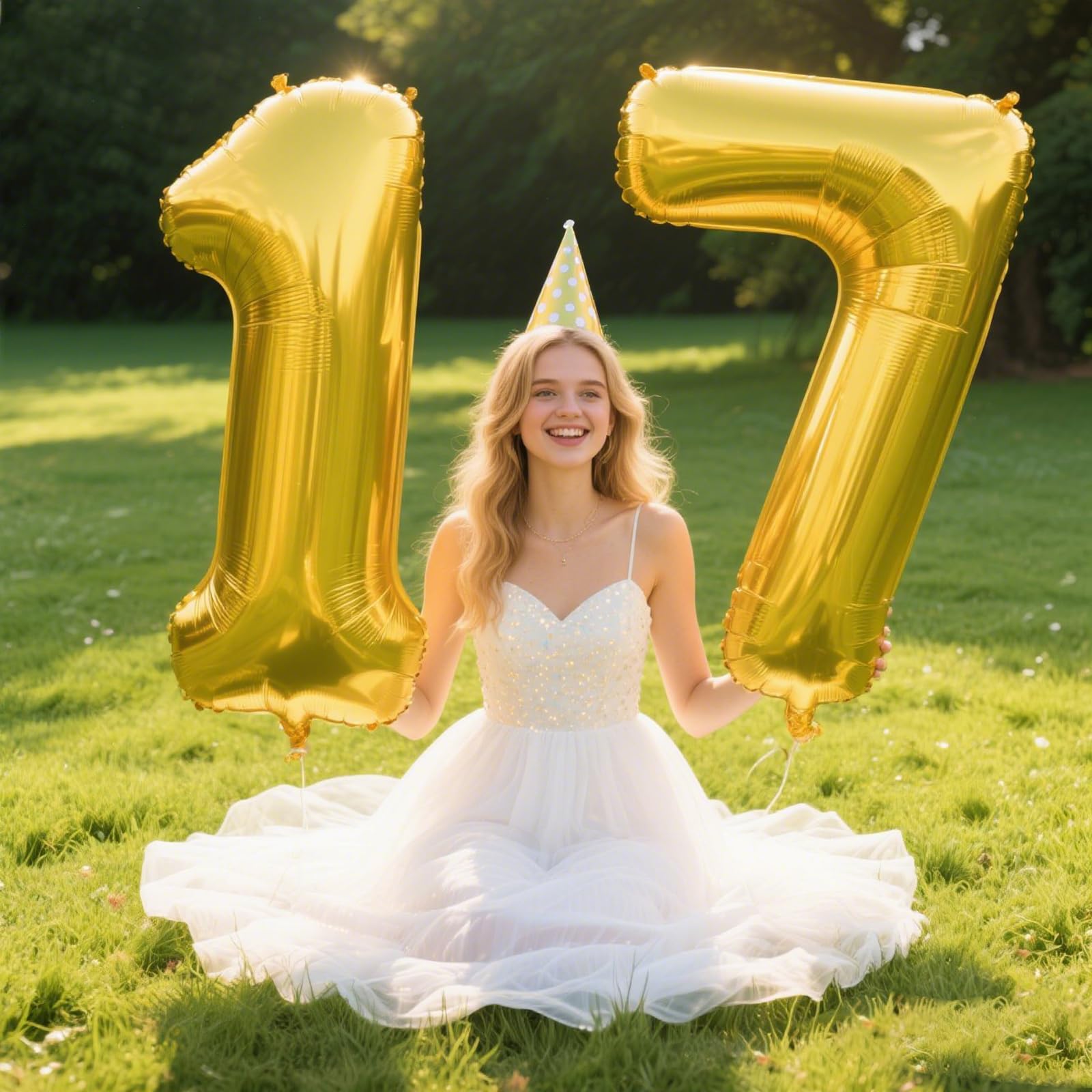 Kelfuoya 40-inch gold number 17 balloon, inflated for quick setup.